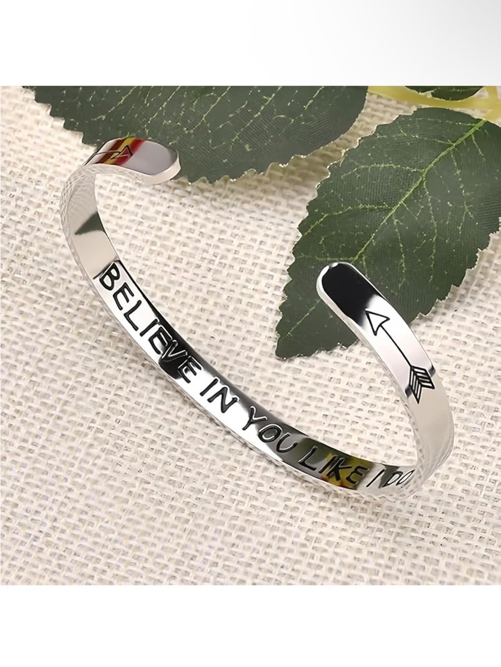 Silver Inspirational Arrow Cuff Bracelet - "Believe In You"